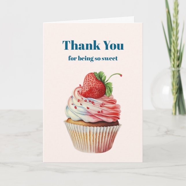 Strawberry Cupcake Sweet Dessert Thank You Card (Front)