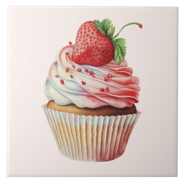 Strawberry Cupcake Sweet Dessert Tile (Front)