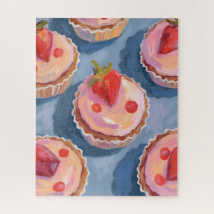 Strawberry Cupcakes Fruit Watercolor Celebratory Jigsaw Puzzle