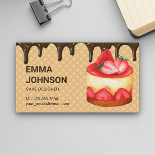 Strawberry Custom Birthday Cake Pastry Chef Bakery Business Card