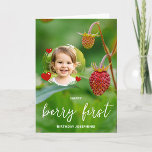 Strawberry Custom Photo Happy Berry First Birthday Card
