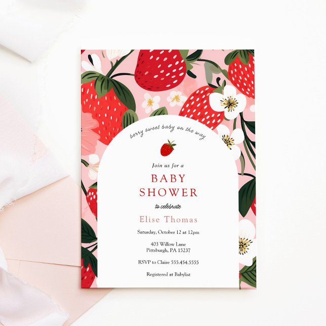 Strawberry Cute Berry Sweet Baby Shower  Invitation (Creator Uploaded)