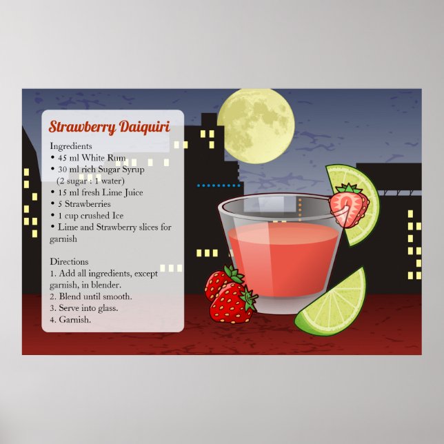 Strawberry Daiquiri Cocktail Recipe Poster (Front)