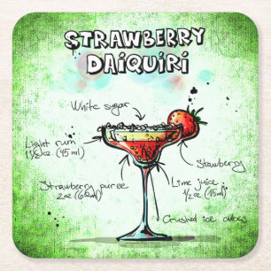 Strawberry Daiquiri Drink Recipe Square Paper Coaster