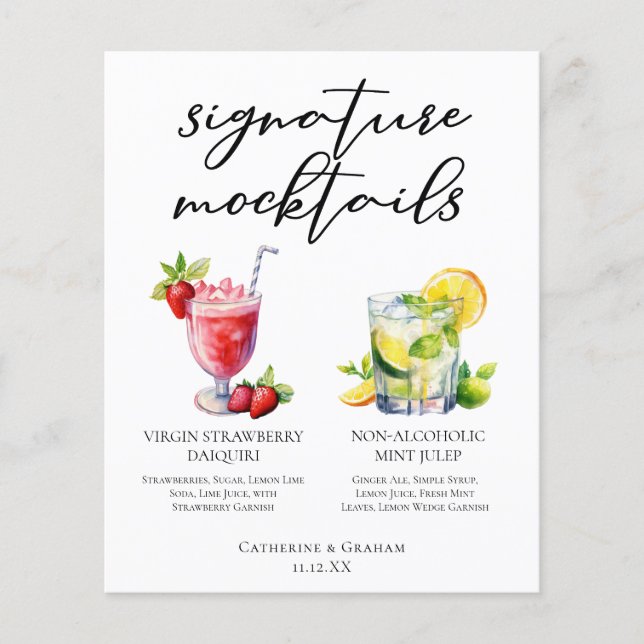 Strawberry Daiquiri Mint Julep Mocktails Menu (Front)