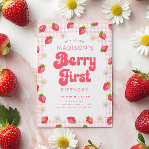 Strawberry Daisy Berry First Birthday Invitation
