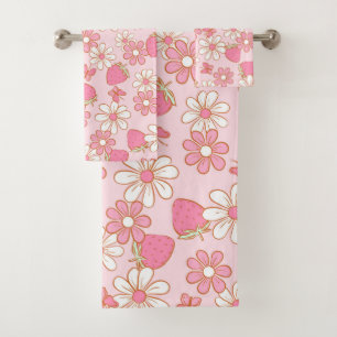 Strawberry Daisy Pattern Bath Towel Set
