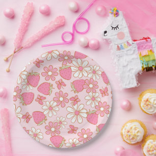 Strawberry Daisy Pattern Paper Plate