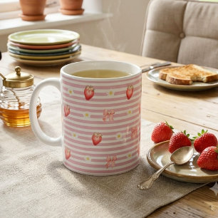Strawberry & Daisy Pink Mug   Cute Coquette Floral