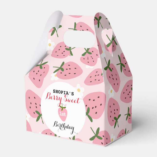 Strawberry Delight First Birthday Favour Box (Front Side)