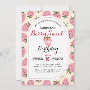Strawberry Delight First Birthday Invitation