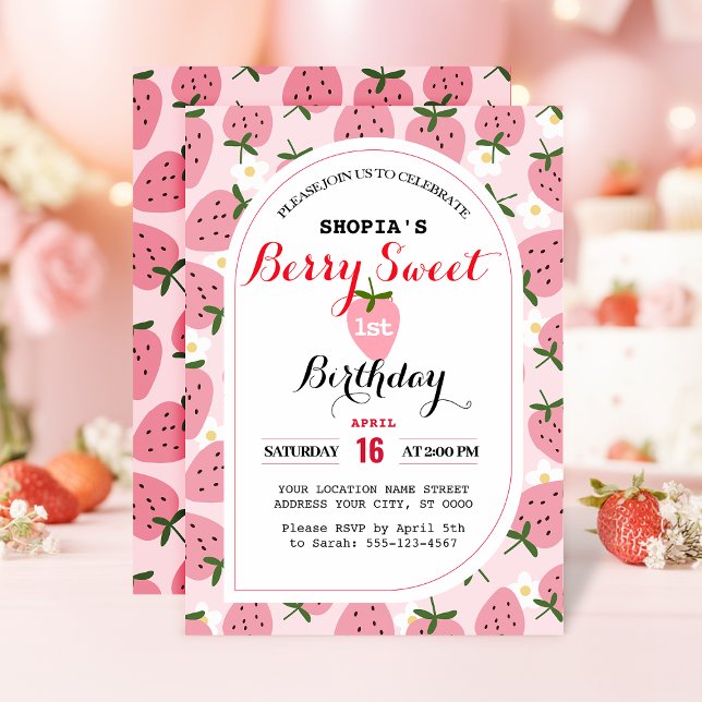 Strawberry Delight First Birthday Invitation (Creator Uploaded)