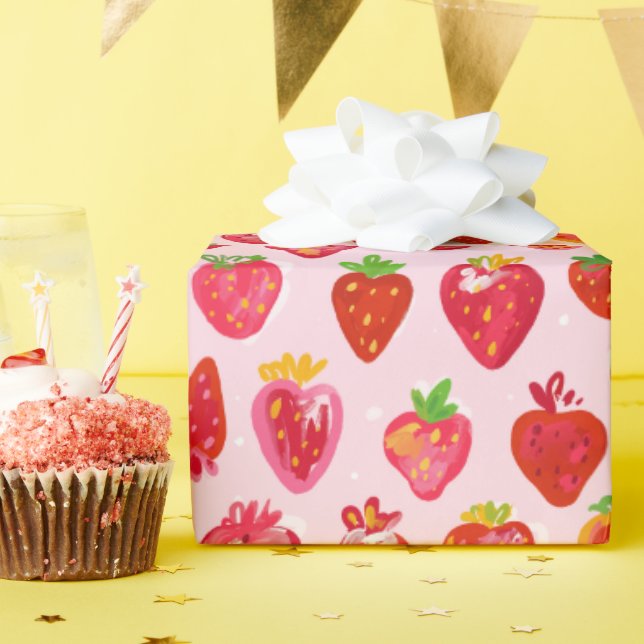 Strawberry Delight Pattern Wrapping Paper (Birthday Party)