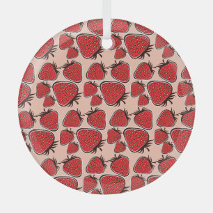 Strawberry Delight: Vintage Pattern Charm. Glass Tree Decoration
