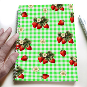 Strawberry design on green gingham simple notebook