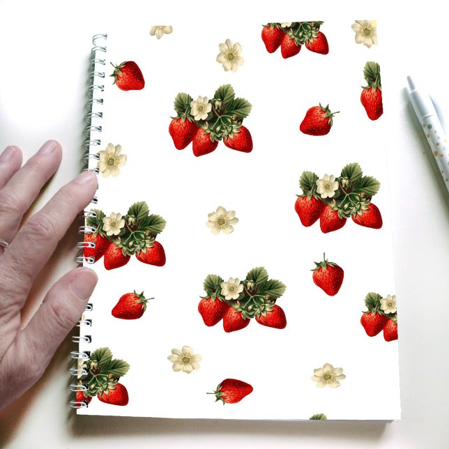 Strawberry design on white simple modern notebook (Creator Uploaded)