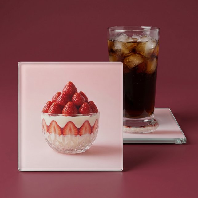 Strawberry Dessert Glass Coaster (Creator Uploaded)
