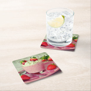 Strawberry Dessert Striking Scene Square Paper Coaster