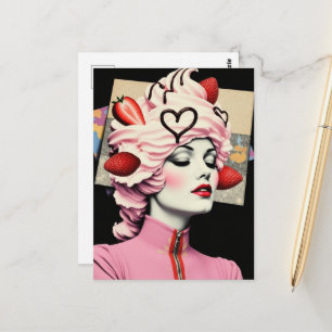 Strawberry Dessert Woman Collage Postcard