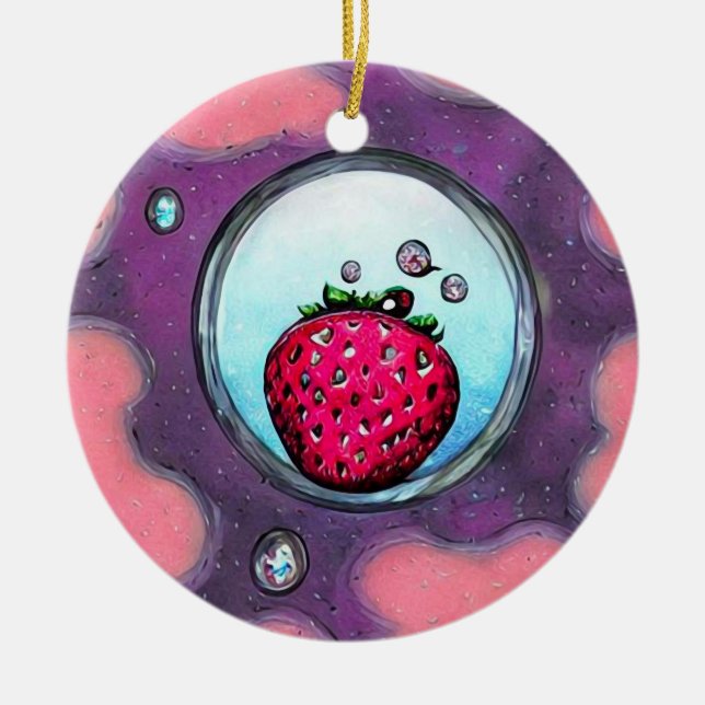 Strawberry & Diamonds Ceramic Tree Decoration (Front)