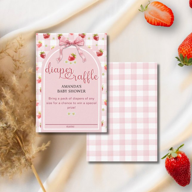 Strawberry Diaper Raffle Berry Sweet Baby Shower  Enclosure Card (Creator Uploaded)