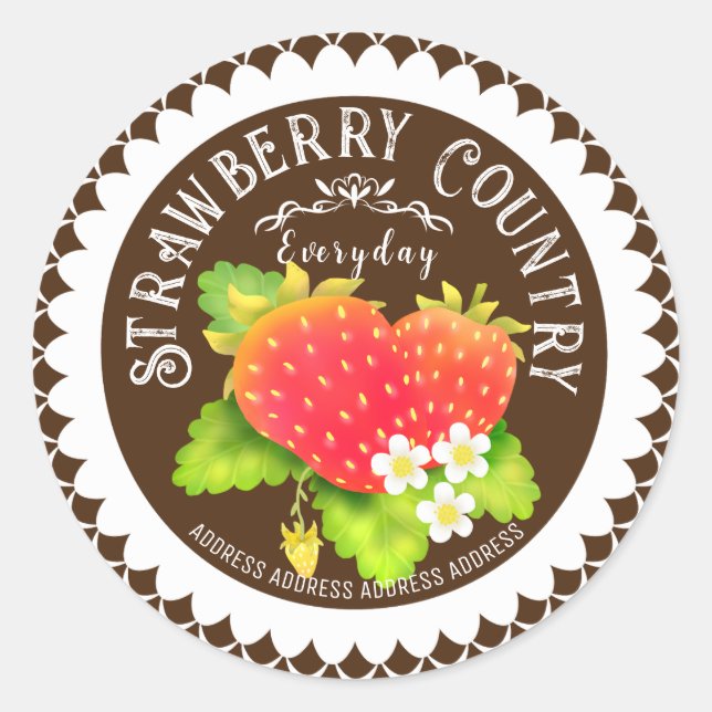 Strawberry Doilies Brown Classic Round Sticker (Front)