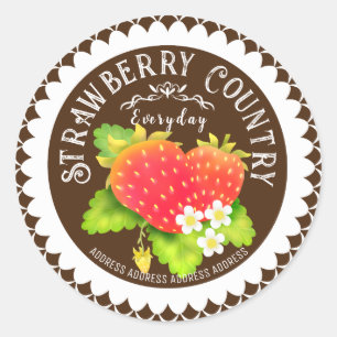 Strawberry Doilies Brown Classic Round Sticker