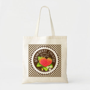 Strawberry Doilies Brown Gingham Tote Bag