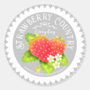 Strawberry Doilies Grey Classic Round Sticker