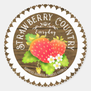 Strawberry Doilies Pine Classic Round Sticker