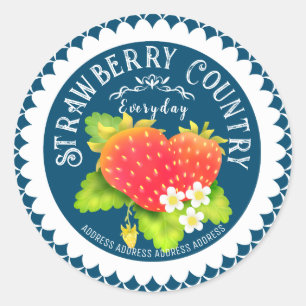 Strawberry Doilies Turquoise Classic Round Sticker