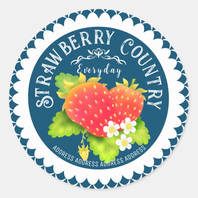 Strawberry Doilies Turquoise Classic Round Sticker (Front)