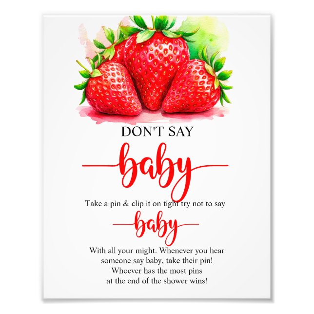 Strawberry Don't Say Baby Game Sign  (Front)