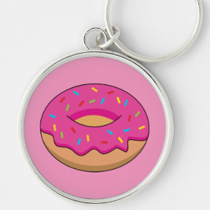 Strawberry Donut with Sprinkles Cartoon Key Ring
