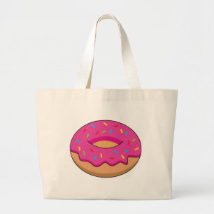 Strawberry Donut with Sprinkles Cartoon Large Tote Bag