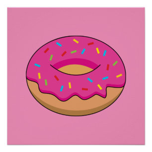 Strawberry Donut with Sprinkles Cartoon Poster