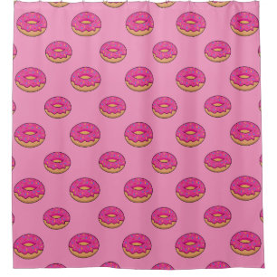 Strawberry Donut with Sprinkles Cartoon Shower Curtain