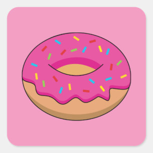 Strawberry Donut with Sprinkles Cartoon Square Sticker
