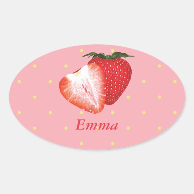 Strawberry Dots with Customisable Text Oval Sticker (Front)