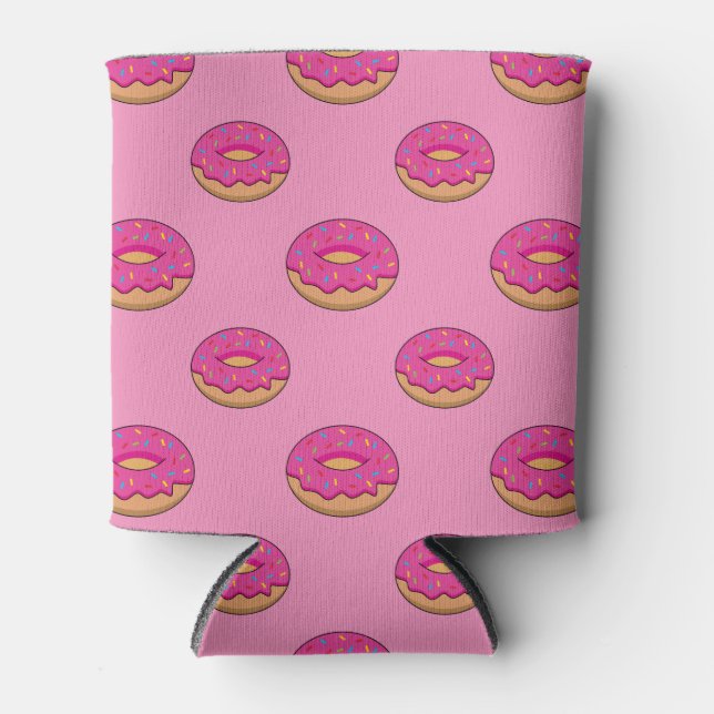 Strawberry Doughnut with Sprinkles Cartoon Can Cooler (Front)