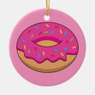 Strawberry Doughnut with Sprinkles Cartoon Ceramic Tree Decoration