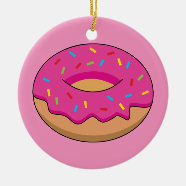 Strawberry Doughnut with Sprinkles Cartoon Ceramic Tree Decoration (Front)