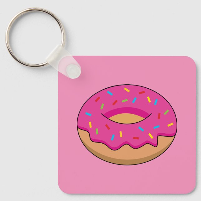 Strawberry Doughnut with Sprinkles Cartoon Key Ring (Front)