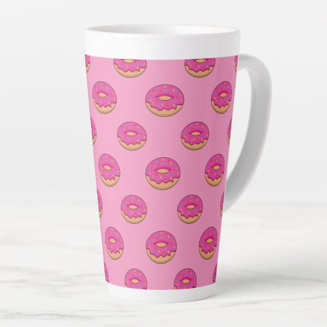 Strawberry Doughnut with Sprinkles Cartoon Latte Mug (Right Angle)