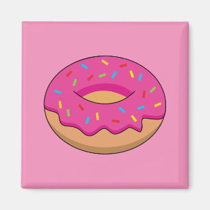 Strawberry Doughnut with Sprinkles Cartoon Magnet