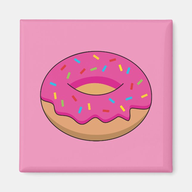 Strawberry Doughnut with Sprinkles Cartoon Magnet (Front)
