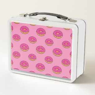 Strawberry Doughnut with Sprinkles Cartoon Metal Lunch Box