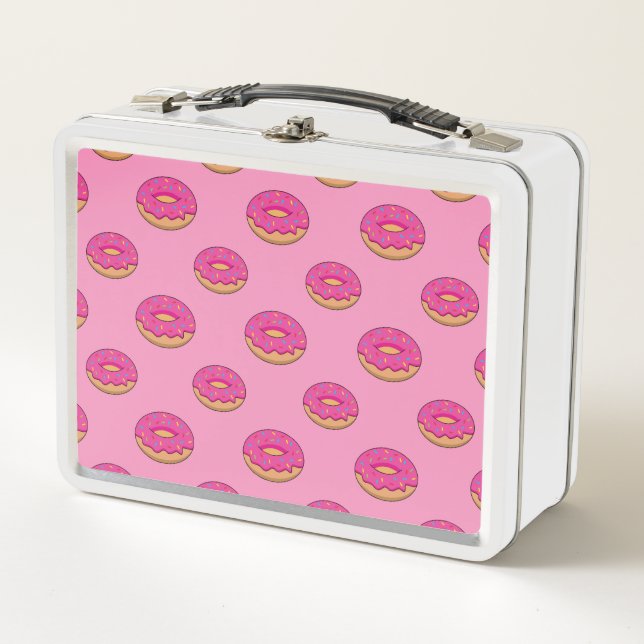 Strawberry Doughnut with Sprinkles Cartoon Metal Lunch Box (Front)