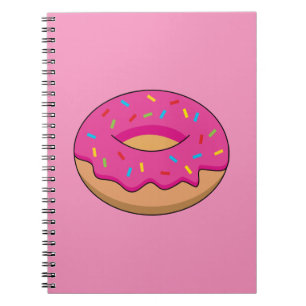 Strawberry Doughnut with Sprinkles Cartoon Notebook