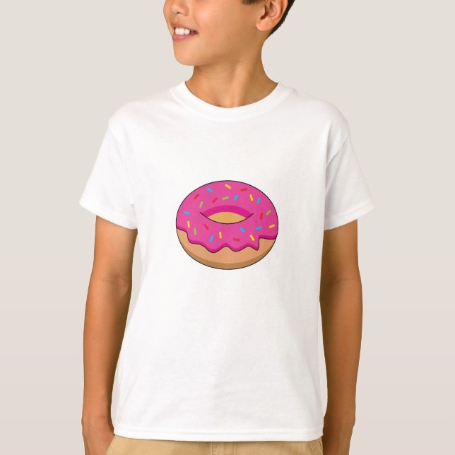 Strawberry Doughnut with Sprinkles Cartoon T-Shirt (Front)